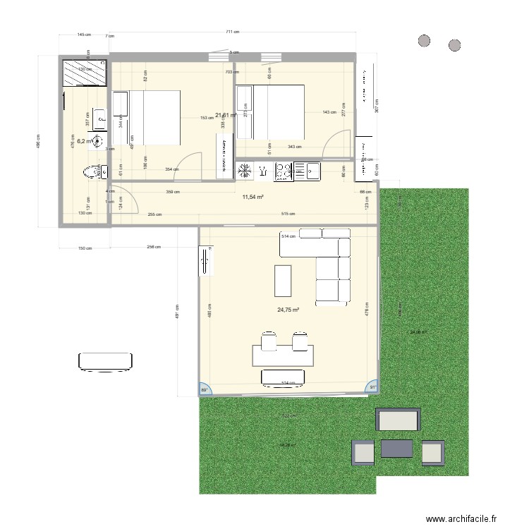 f3 violet d. Plan de 4 pièces et 64 m2