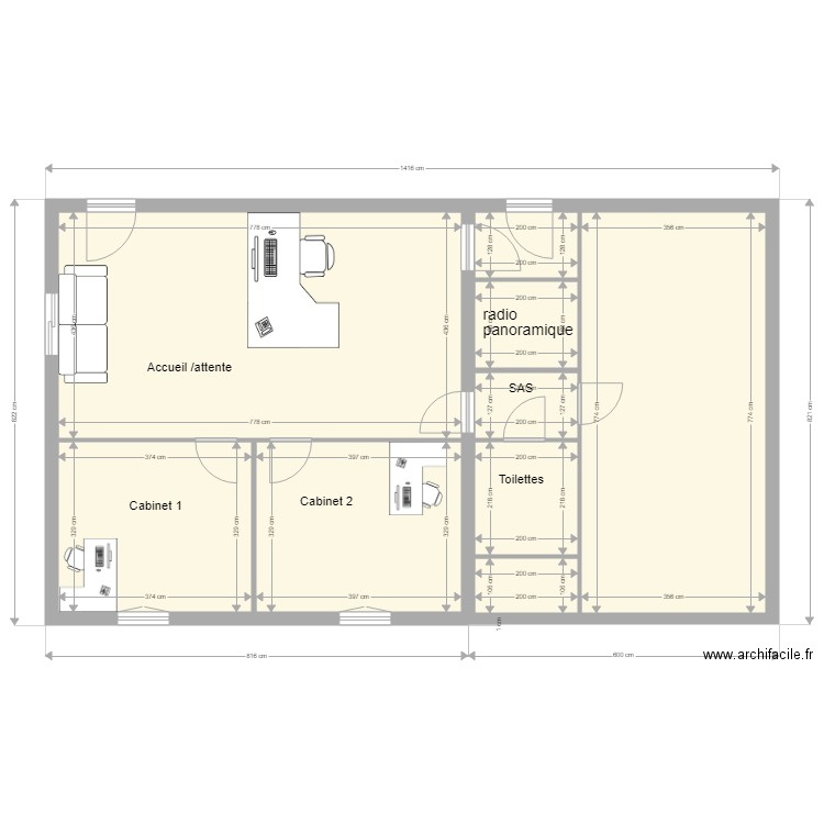 Cabinet dentaire celle. Plan de 9 pièces et 102 m2