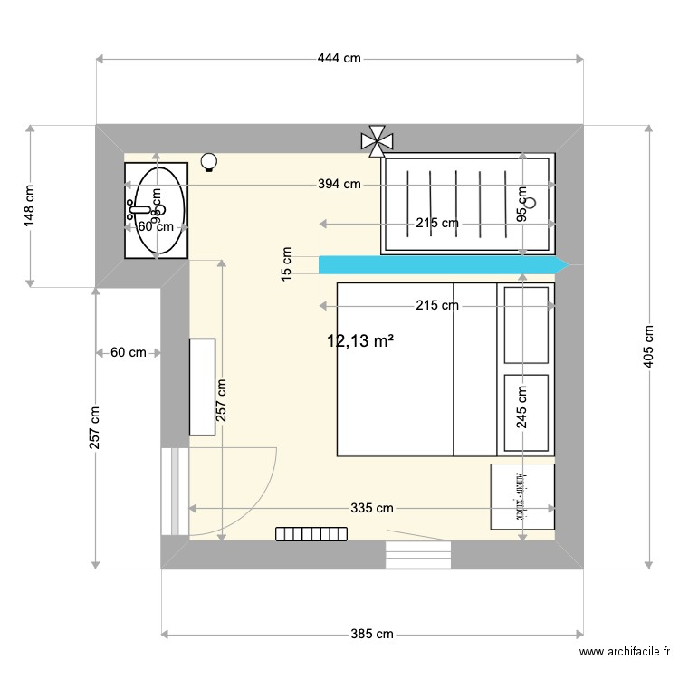 SDB - CHAMBRE - MAMAN - V4. Plan de 1 pièce et 12 m2