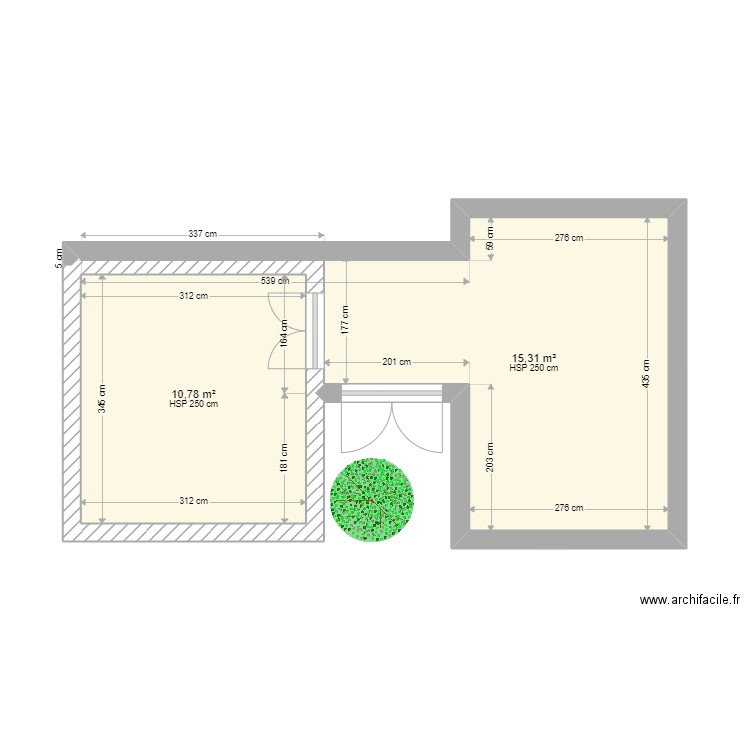 croquis ST Tulle. Plan de 2 pièces et 26 m2