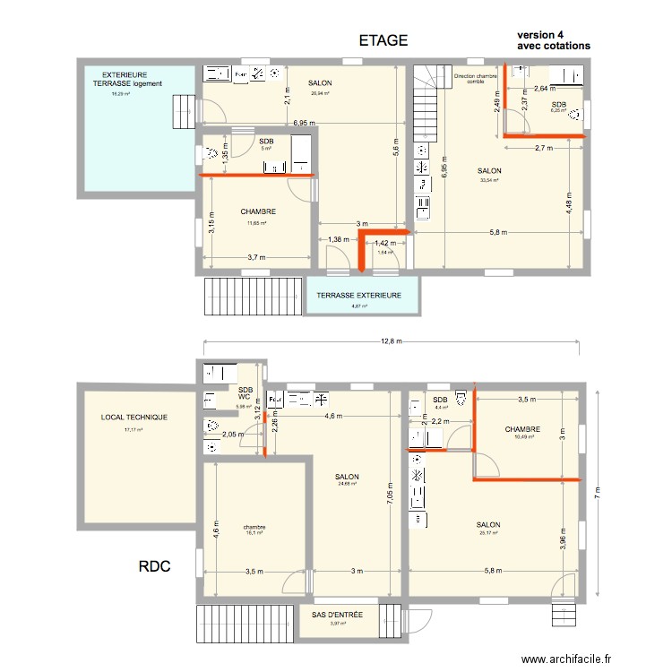 maison SCHNEIDER avec cotations version 4. Plan de 16 pièces et 214 m2