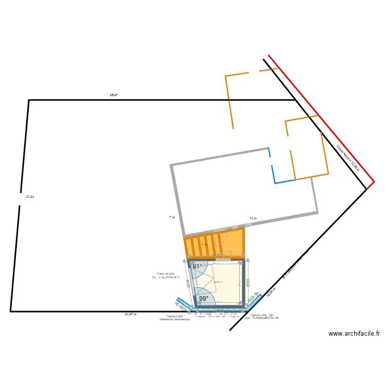 Garage 19 M2 Rectangle avec mur. Plan de 7 pièces et 30 m2