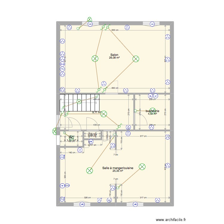 PLAN ELEC MONTEIRO RDC. Plan de 6 pièces et 67 m2