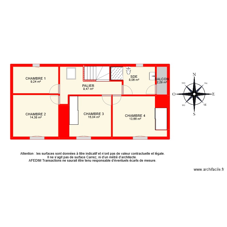 BI 9228 ETAGE . Plan de 9 pièces et 77 m2