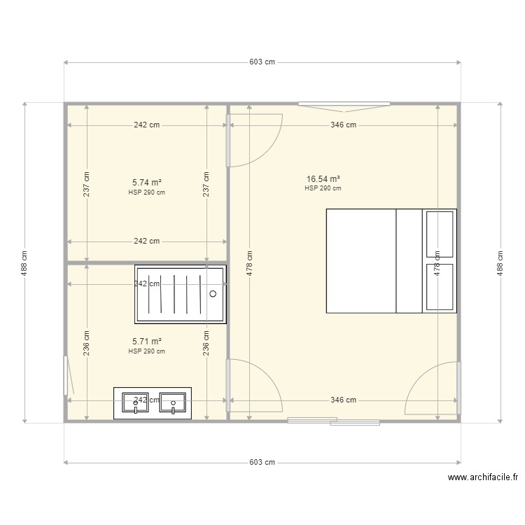 Segatto . Plan de 3 pièces et 28 m2