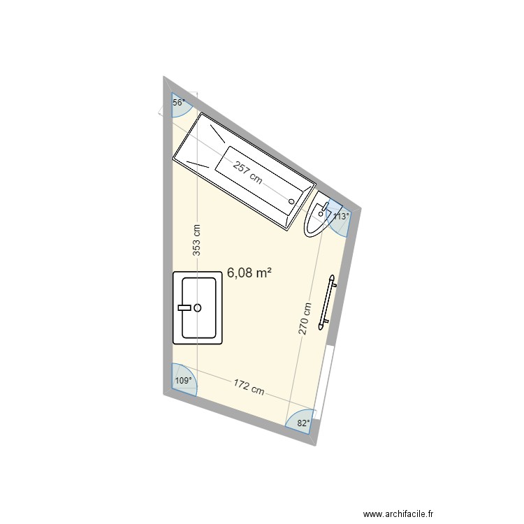 plan sdb perottino def. Plan de 1 pièce et 6 m2