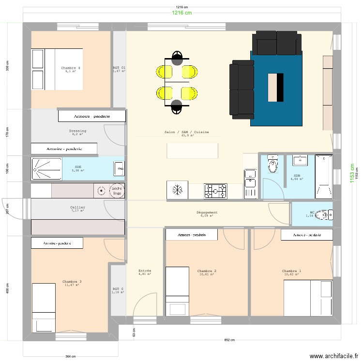 Natilia 5. Plan de 14 pièces et 124 m2