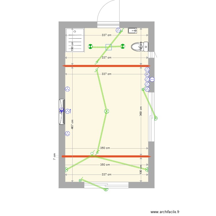 plan electrique AUBE. Plan de 2 pièces et 21 m2