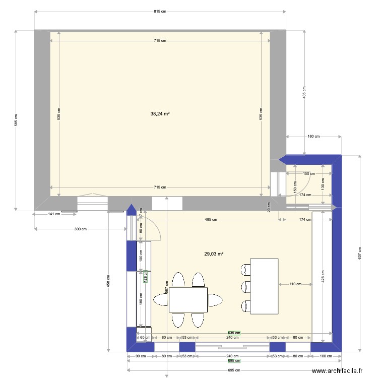 facade 3. Plan de 2 pièces et 67 m2