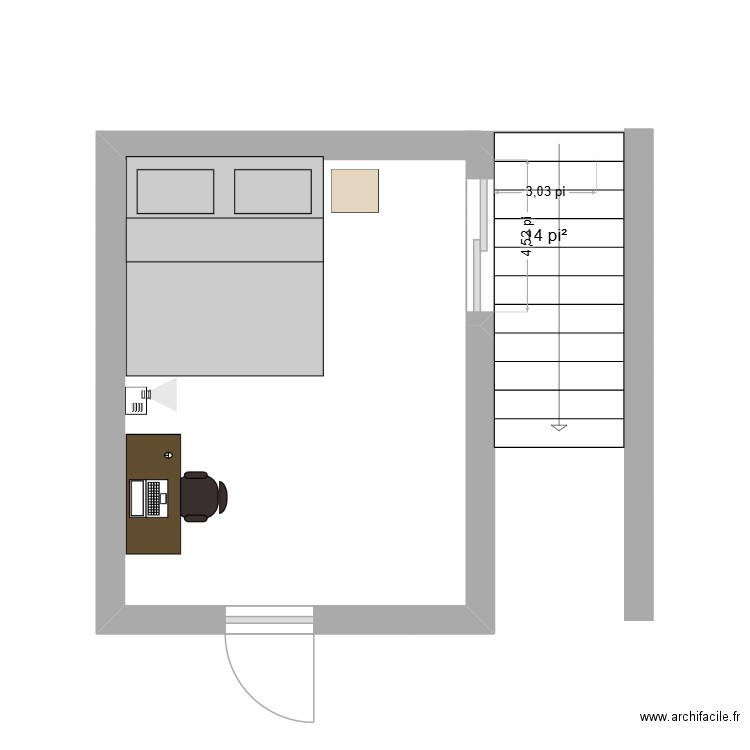 chambre. Plan de 1 pièce et 1 m2