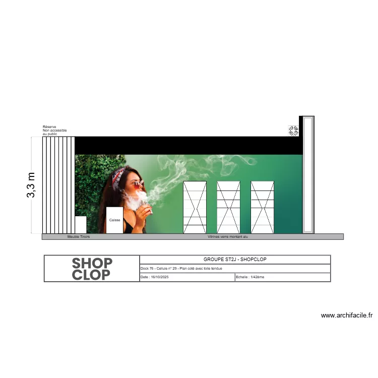 plan cot&eacute; droit avec toile. Plan de 