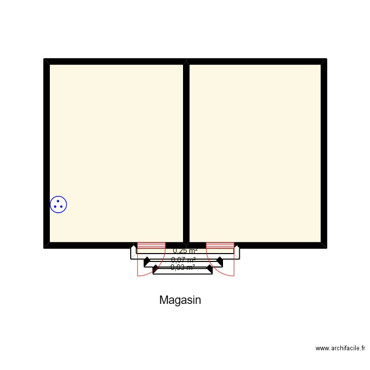 Circuit des prises magasin LOBOGO. Plan de 5 pièces et 23 m2