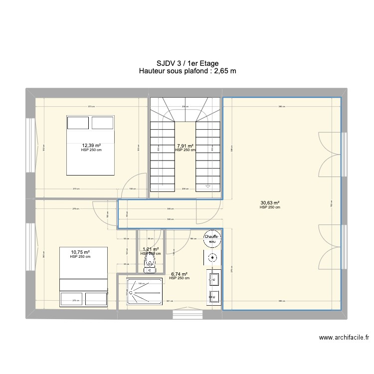 SJDV3 1 etage V1-4. Plan de 6 pièces et 70 m2