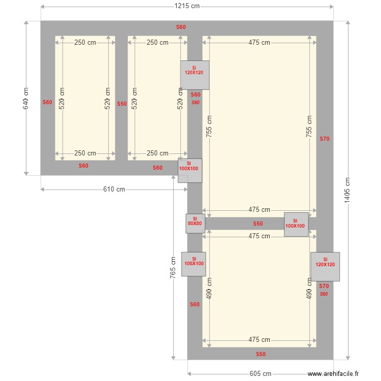 SEMELLES ISOLEES PETOT. Plan de 4 pièces et 85 m2