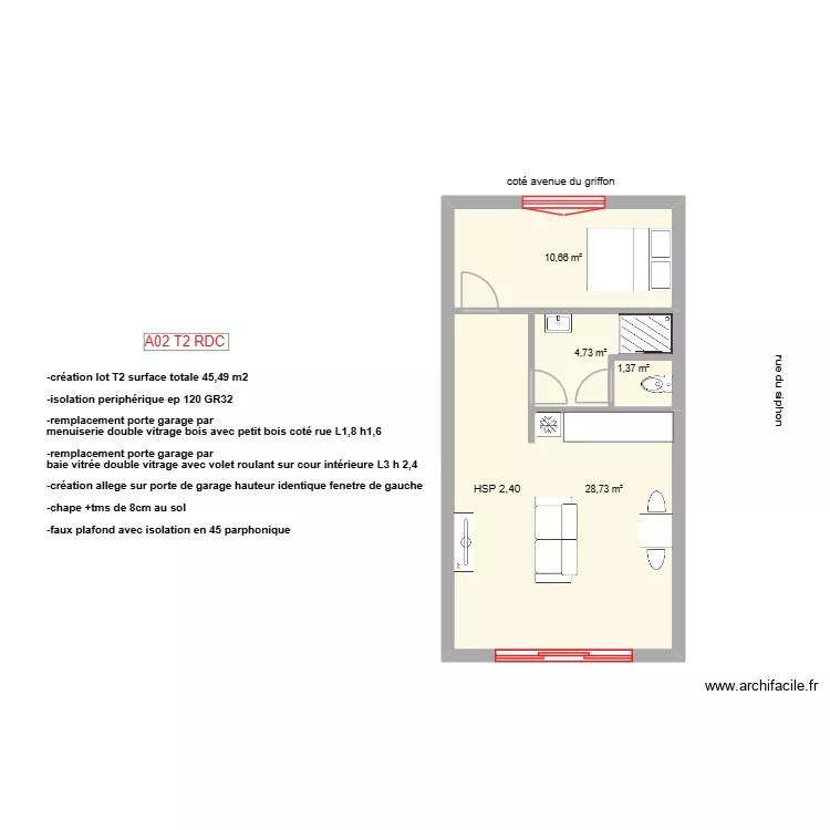A02 SORGUES CREA RDC G. Plan de 4  et 46 m²