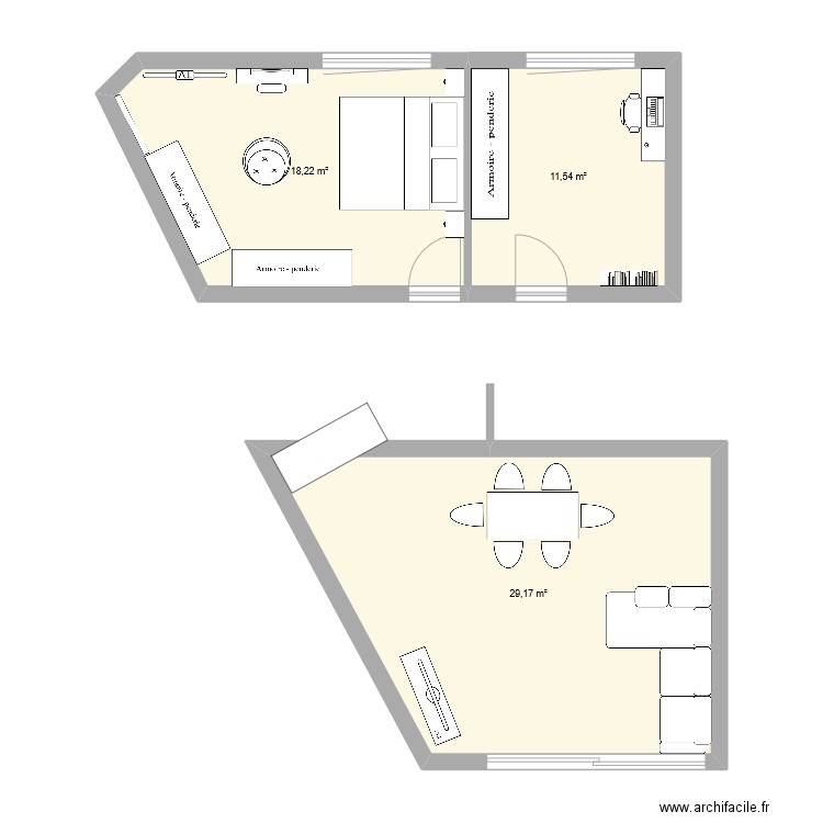 Nouvel appartement. Plan de 3 pièces et 59 m2