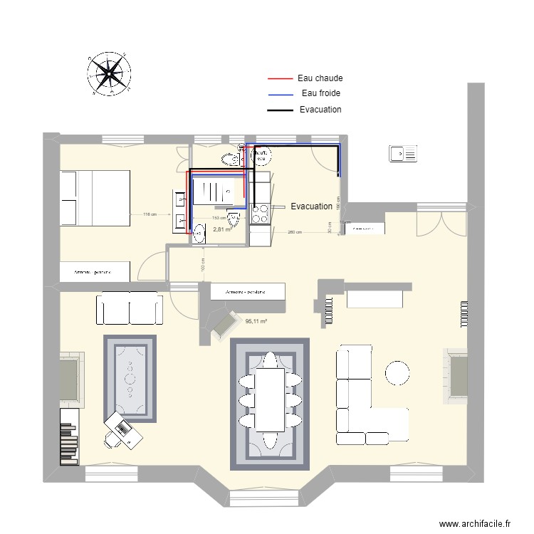 Plan Pabro V0. Plan de 2 pièces et 98 m2