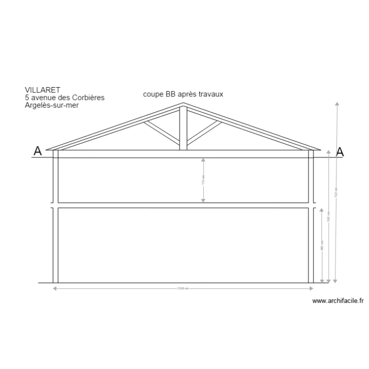 coupe BB apr&egrave;s travaux. Plan de 