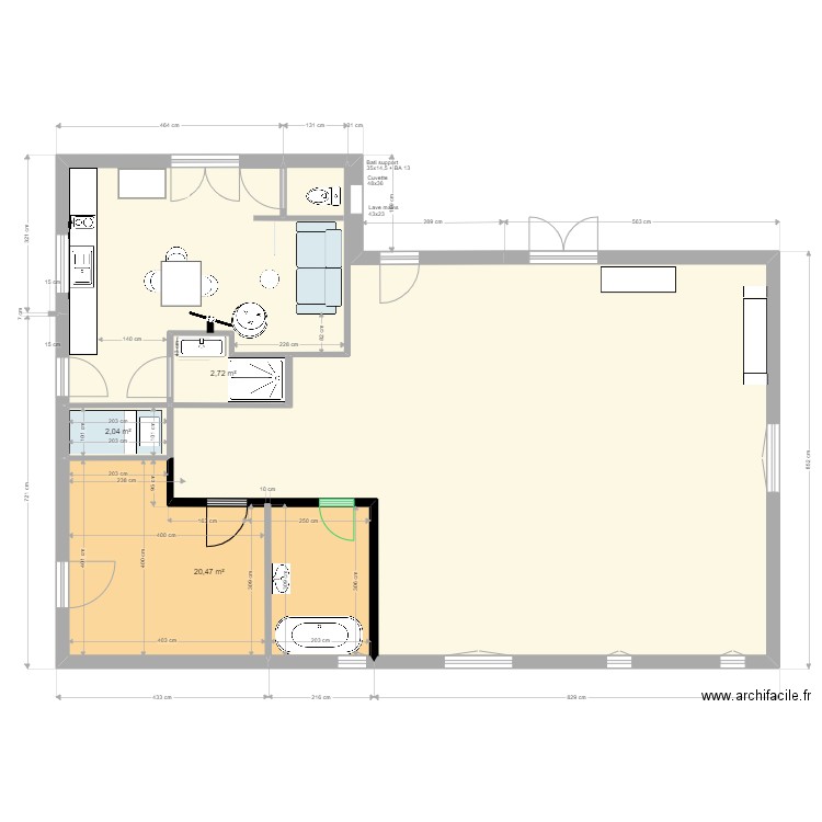                    Yvrac RDC PROJET 04 01 2023. Plan de 5 pièces et 123 m2