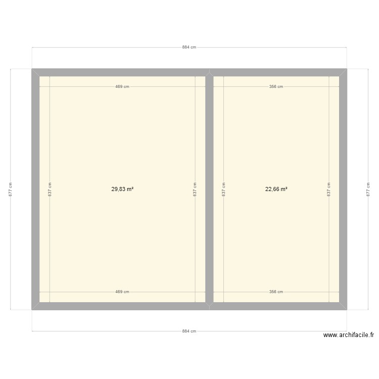 extension dalle. Plan de 2 pièces et 52 m2