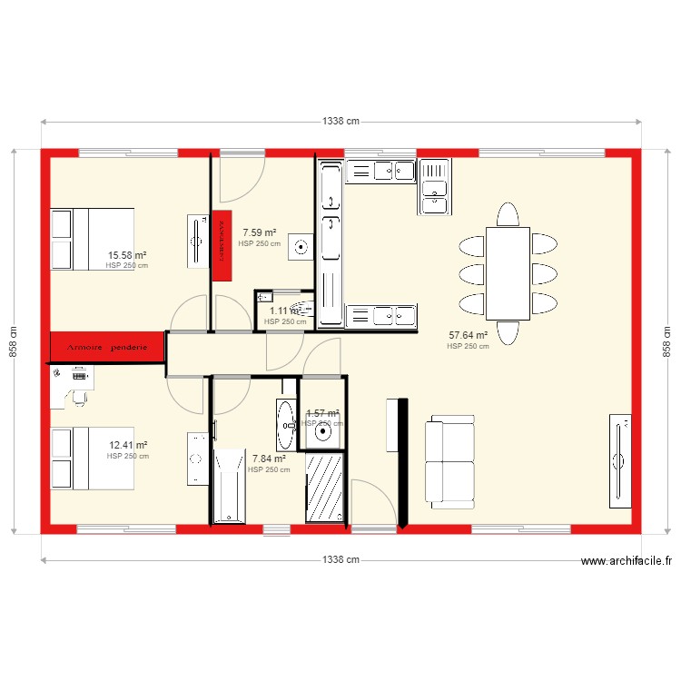 FABIEN vue ensemble. Plan de 7 pièces et 104 m2