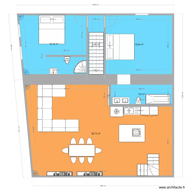 Etage 2 appartements. Plan de 