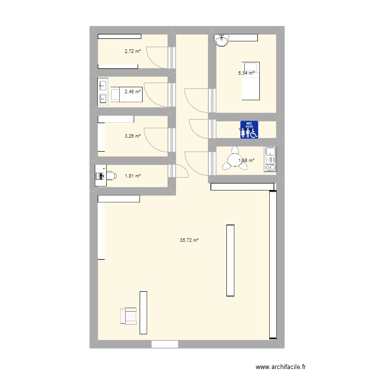 institut yves rocher. Plan de 8 pièces et 55 m2