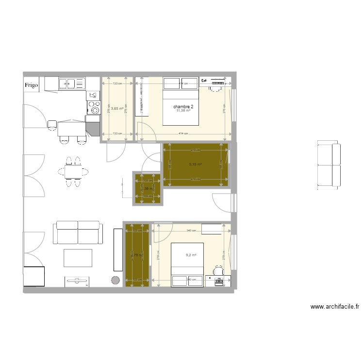 Appartement version 2. Plan de 6 pièces et 34 m2