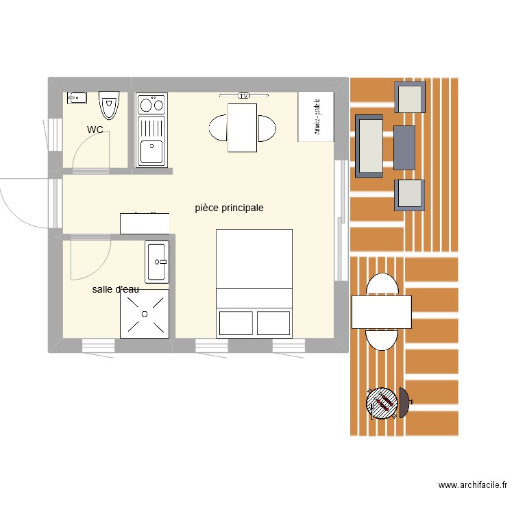 les lauriers studio. Plan de 3 pièces et 21 m2