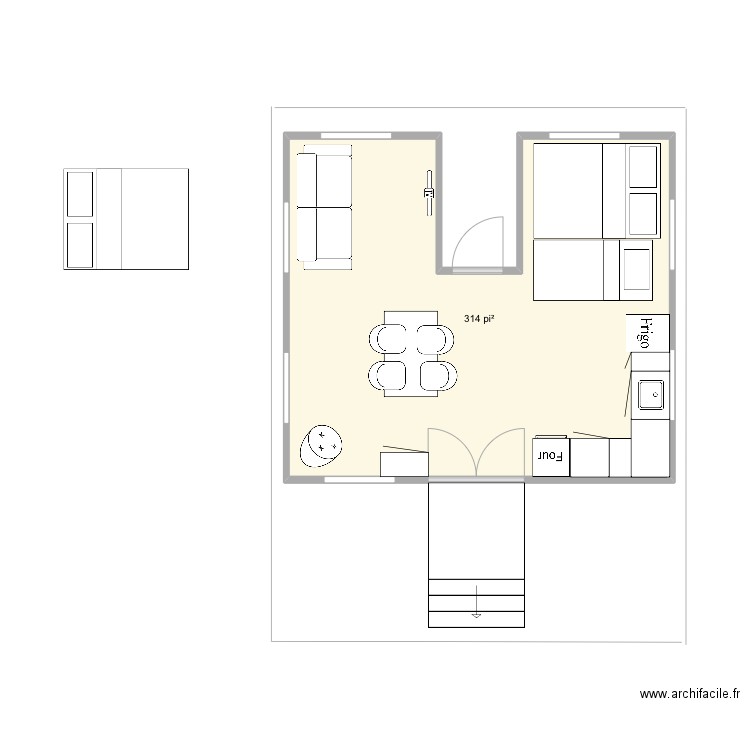 Cuisine mini maison. Plan de 1 pièce et 29 m2