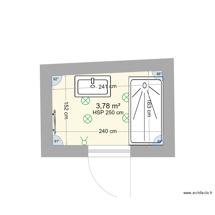 CAVALLE sdb. Plan de 1 pièce et 4 m2