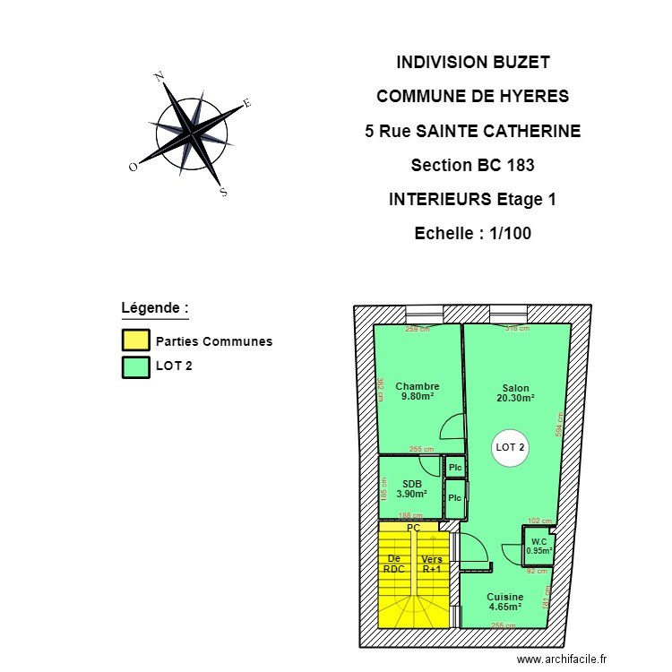 SAINTE CATHERINE ETAGE 1. Plan de 9 pièces et 47 m2