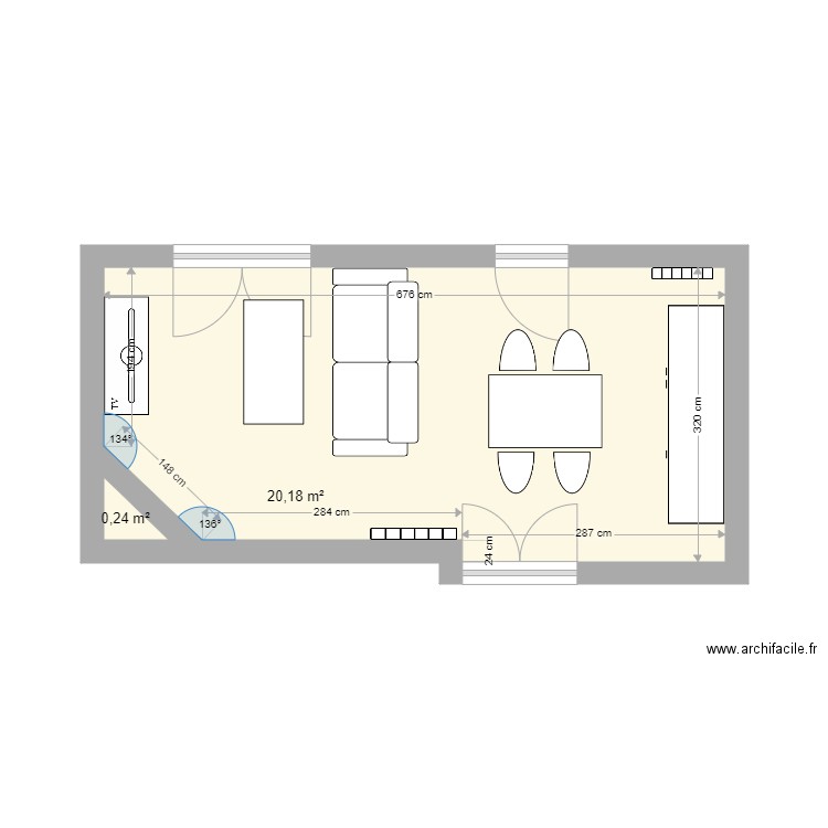 Maison SALON. Plan de 2 pièces et 20 m2