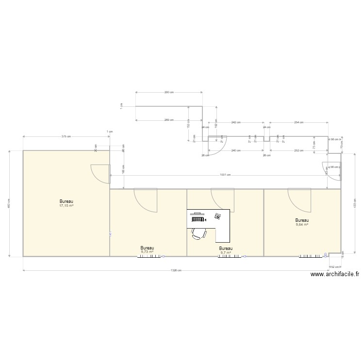 Bureau SIST Millau. Plan de 4 pièces et 46 m2