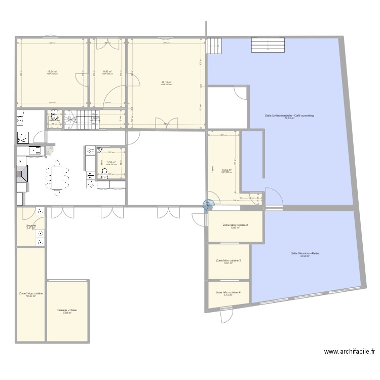 GOULE BENEZE plan RDC version cuisine RDC. Plan de 15 pièces et 226 m2