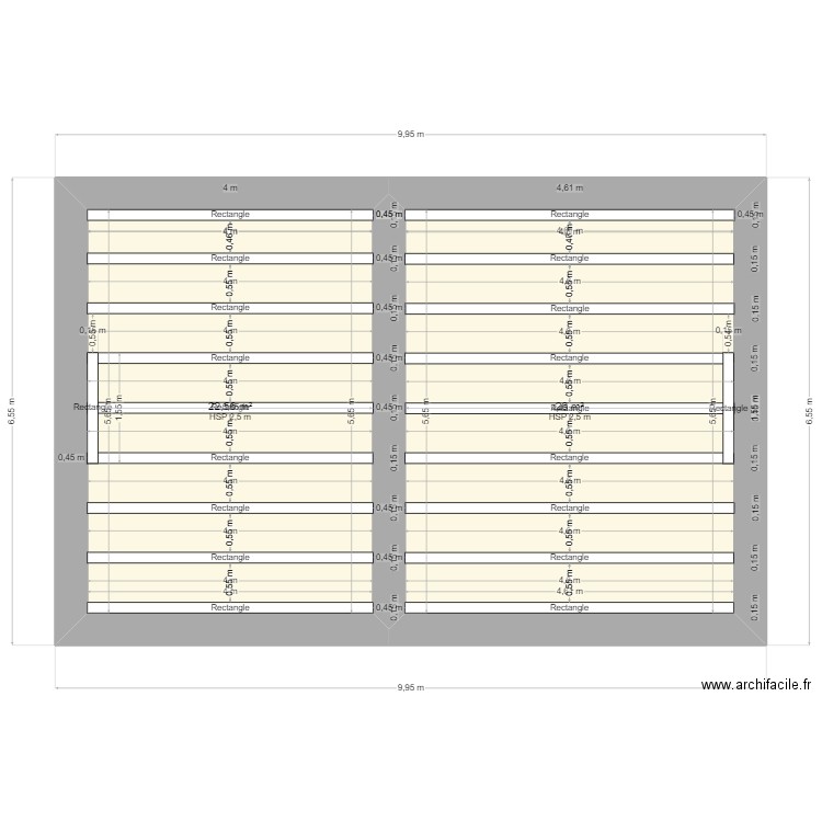 plancher apparts. Plan de 2 pièces et 49 m2