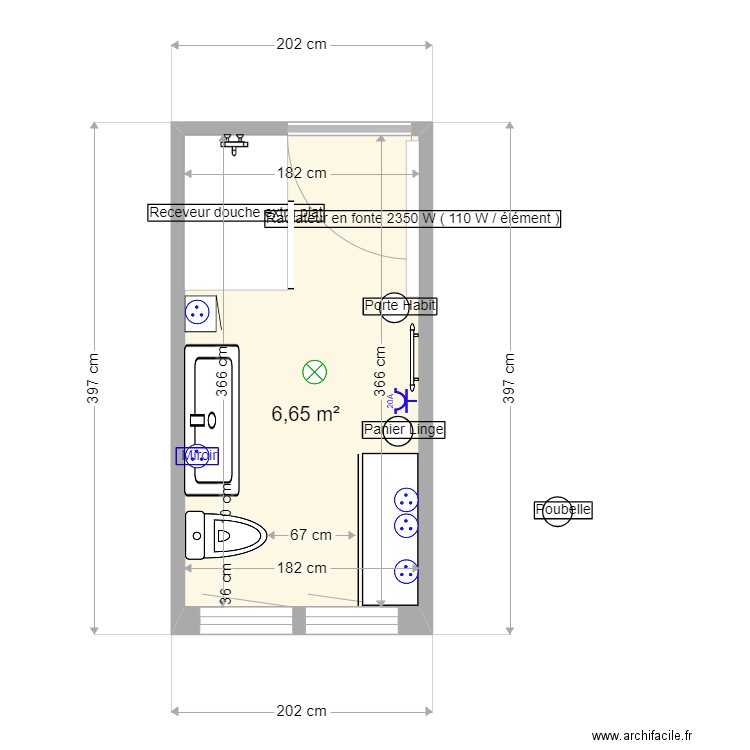 20220831 SalleDeBain. Plan de 1 pièce et 7 m2