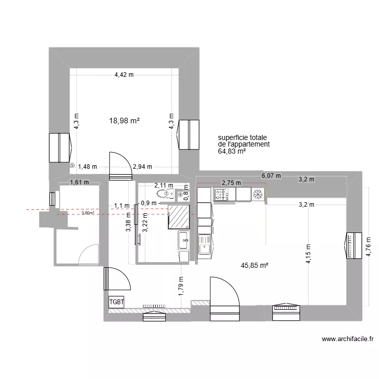 APD appartement salle d'O WC. Plan de 