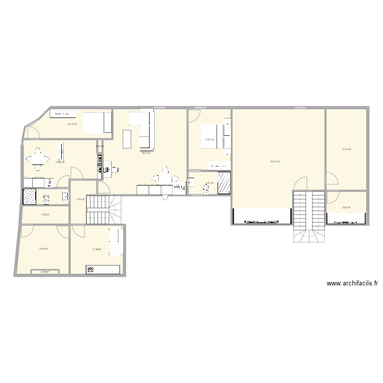 Pacy-Mairie-Etage2-futurversion. Plan de 15 pièces et 167 m2
