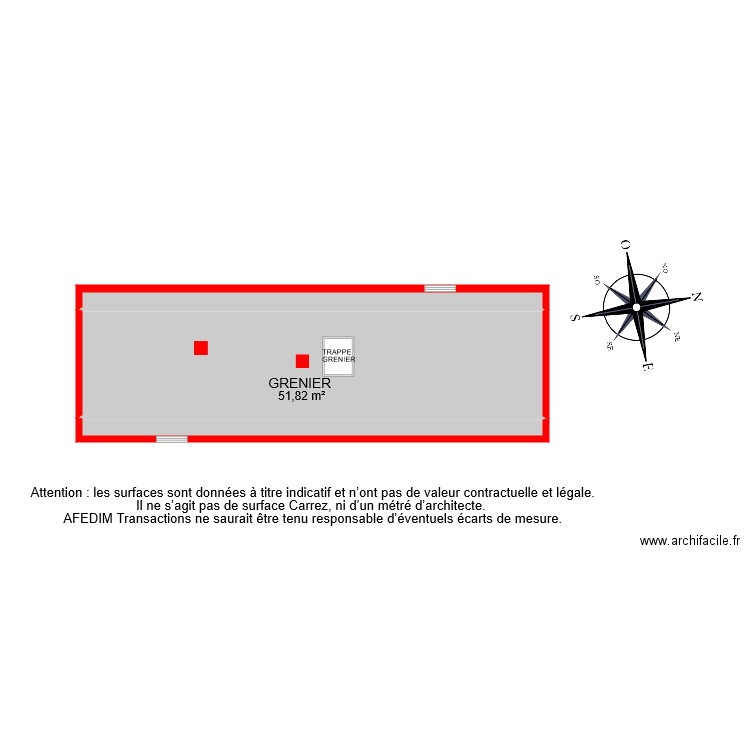 BI 7588 GRENIER . Plan de 3 pièces et 69 m2