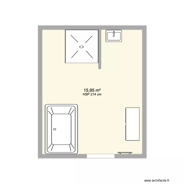 Salle eau en souplexe. Plan de 