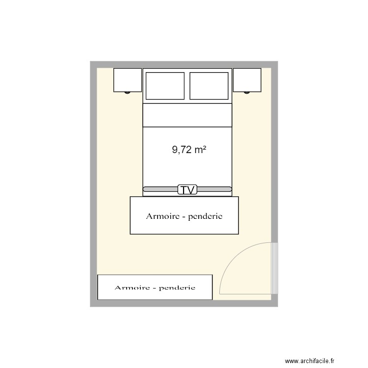 chambre. Plan de 1 pièce et 10 m2