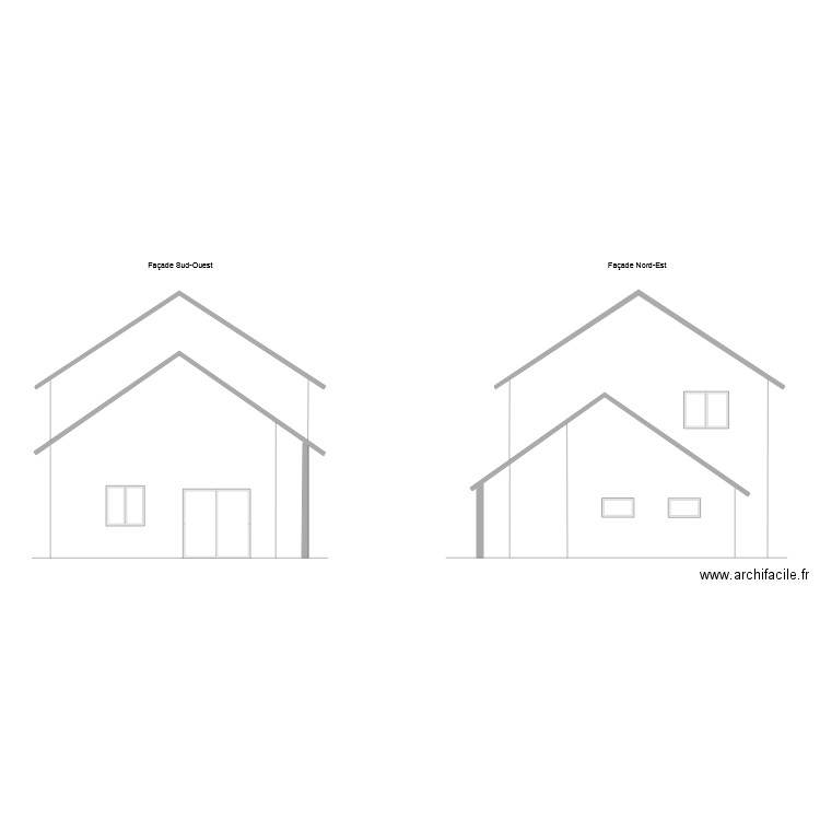 Façades SO et NE. Plan de 0 pièce et 0 m2