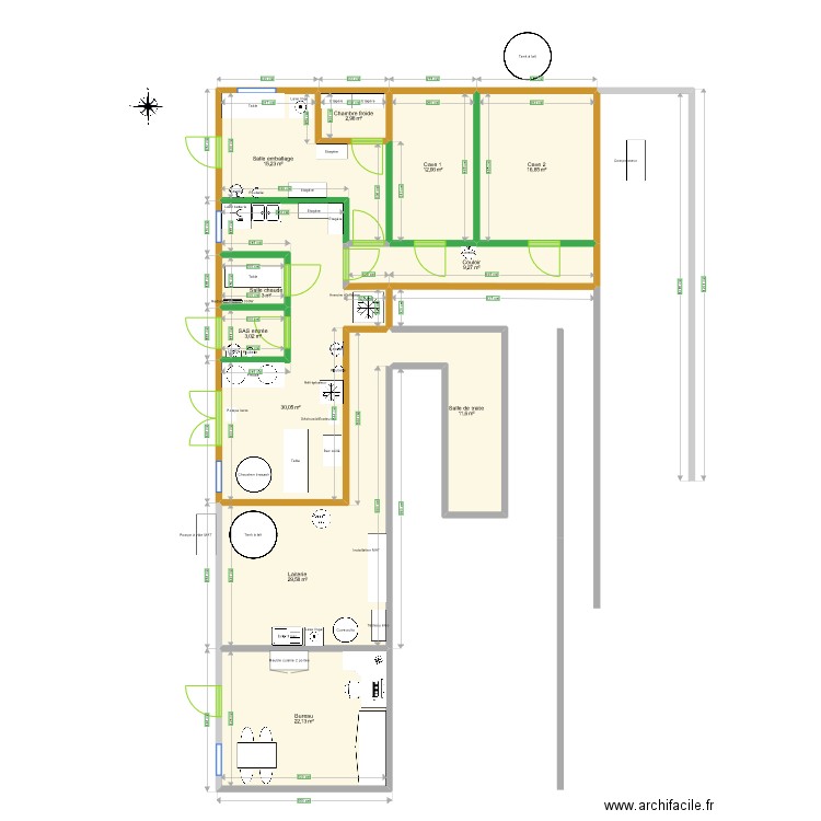 Plan fromagerie V1. Plan de 11 pièces et 156 m2