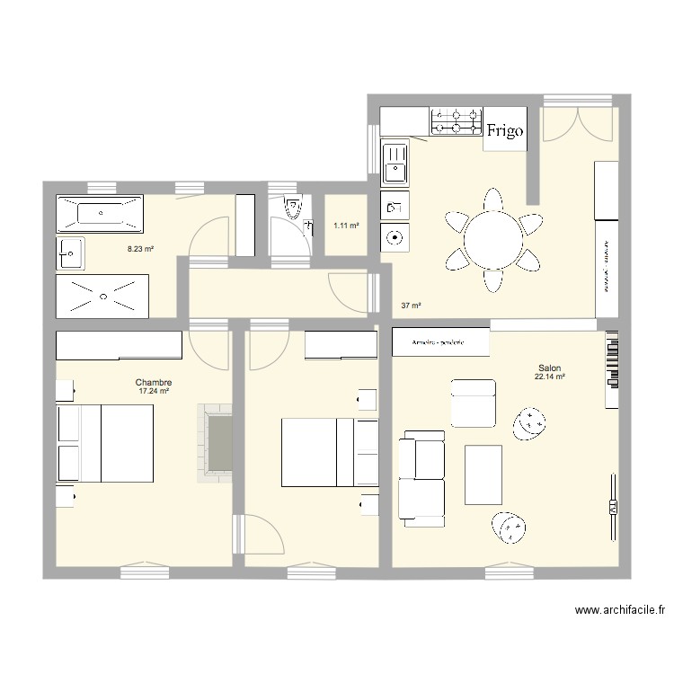 Appartement 39 Auteuil V2 cuisine ouverte. Plan de 0 pièce et 0 m2