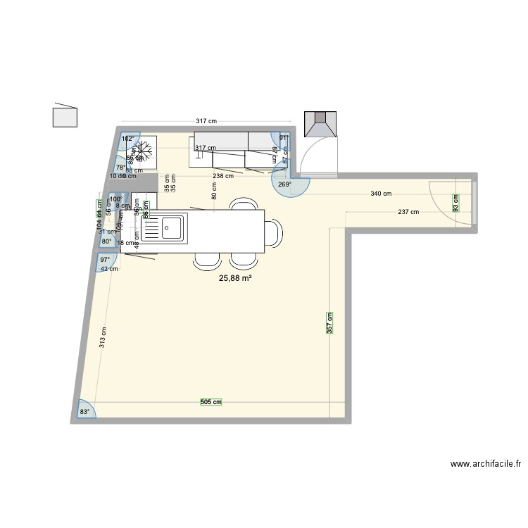 Morillons Cuisine mars 2. Plan de 1 pièce et 26 m2