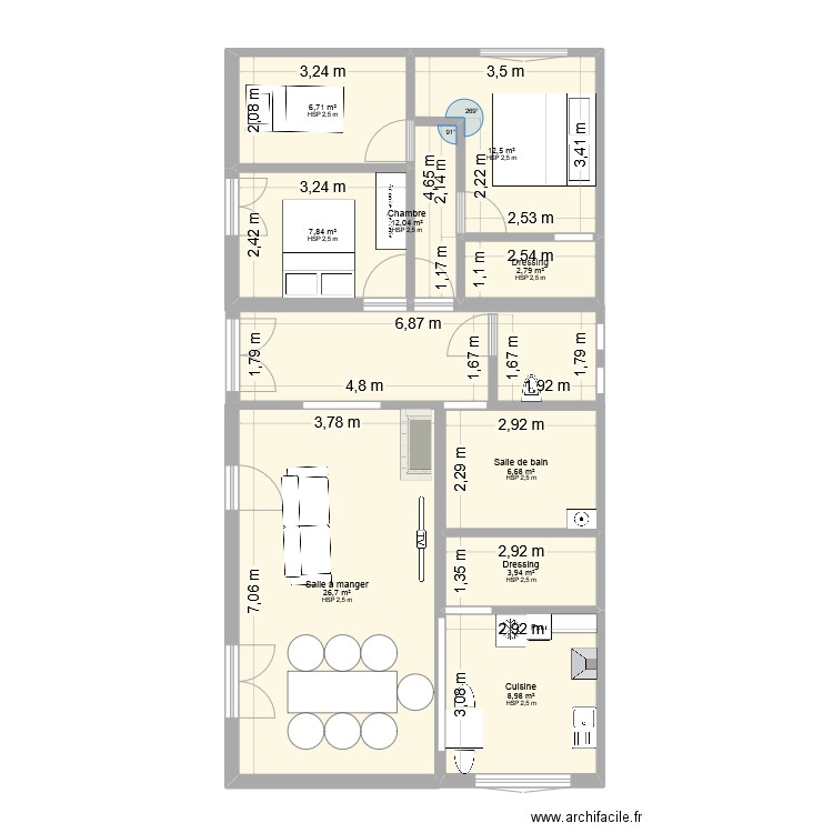 Castelnau RDC. Plan de 9 pièces et 88 m2
