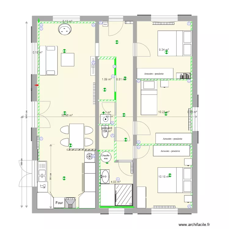 appart arlacbaignoire et petite douche cuisinefenetres vAllande. Plan de 
