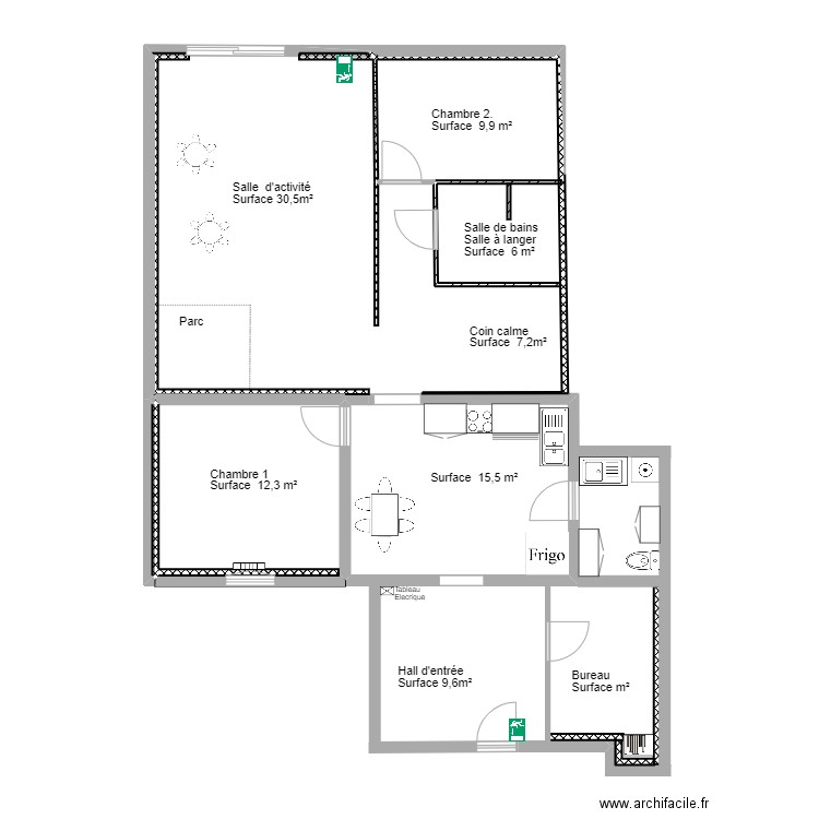 Plan PMI. Plan de 4 pièces et 28 m2