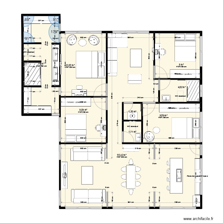 Plan Maison Modeste revue. Plan de 9 pièces et 118 m2